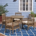 thumbnail image 2 of GDF Studio Adina Outdoor Acacia Wood 5 Piece Dining Set with Cushion, Gray and Cream, 2 of 9