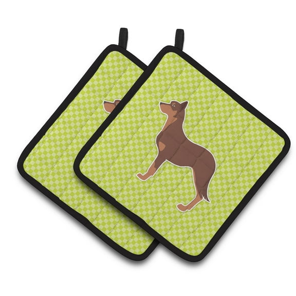Caroline's Treasures Australian Kelpie Dog Checkerboard Green Pair of Pot Holders