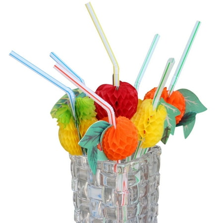 - 100PC Novelty Paper Fruit Drink Decoration Straws Crazy Cocktails Straw