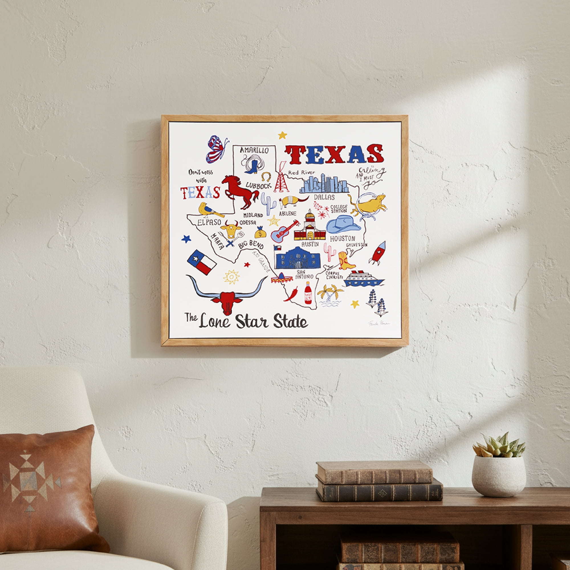Crystal Art Gallery 15x15 Texas Canvas Framed Wall Art Decor with Texas State Outline, Rustic Farmhouse Americana Home Wall Decor