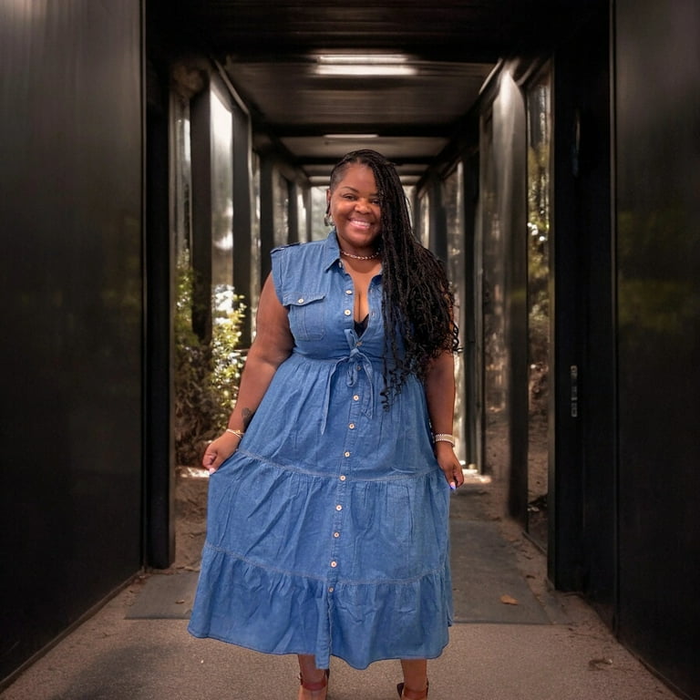 plus size denim button down dress Plus Size Tanya Button Front Denim Dress