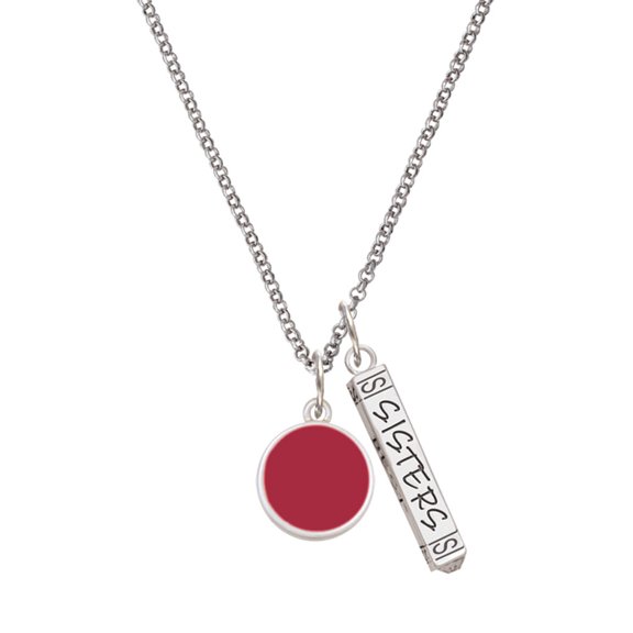 Delight Jewelry Silvertone Small Maroon Enamel Disc Silvertone Sisters Best Friends Forever Bar Charm Necklace, 23"