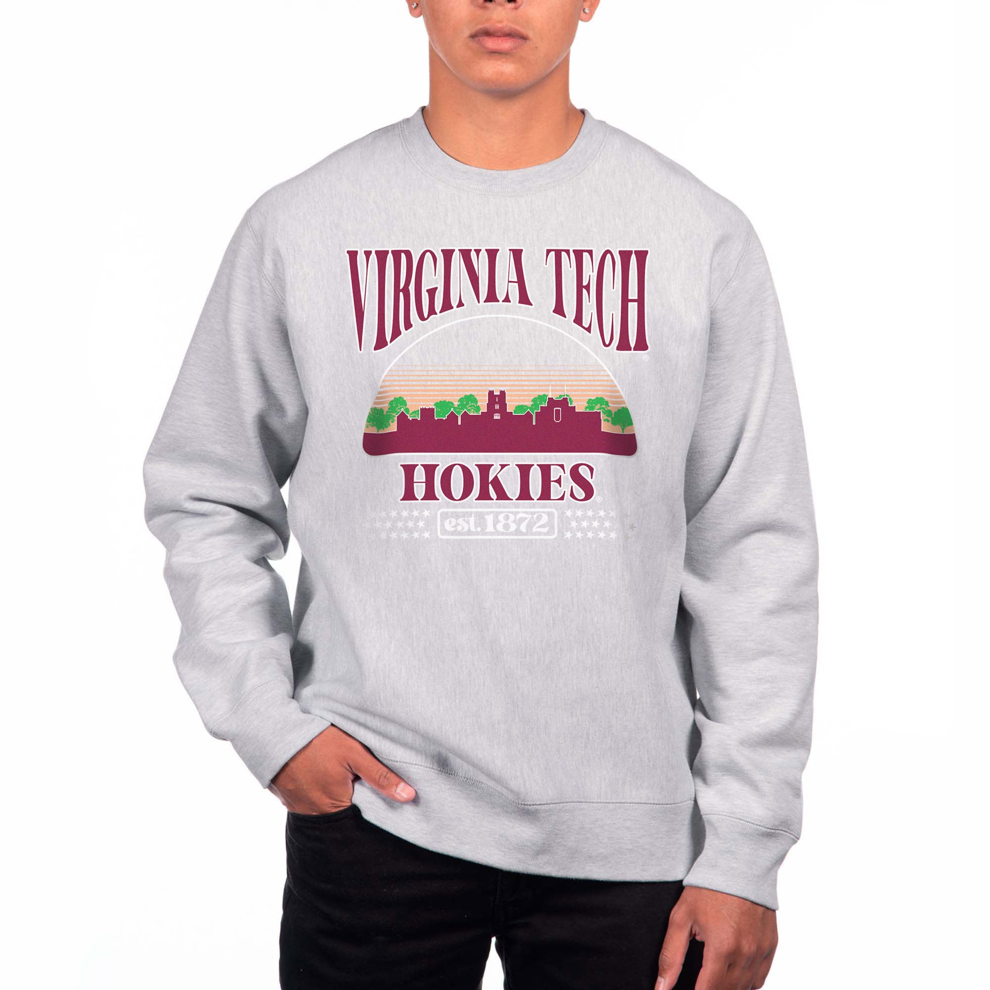 Men's Uscape Apparel Heather Gray Virginia Tech Hokies Premium Heavyweight Pullover Sweatshirt