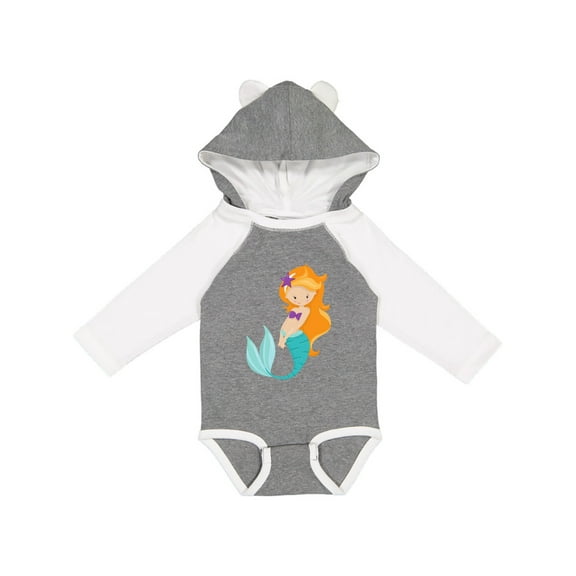 Inktastic Cute Little Mermaid, Orange Hair, Purple Sea Star Girls Long Sleeve Baby Bodysuit