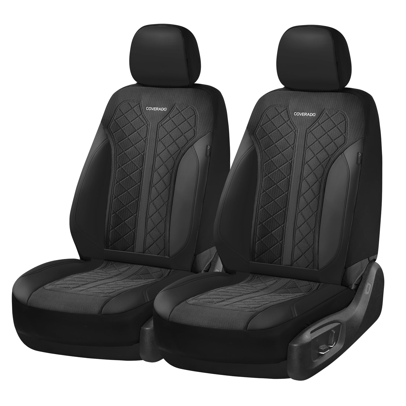 Coverado Car Seat Covers Full Set, Luxury Faux Leather Seat Protectors, Universal Fit for Cars, SUVs, Trucks-Black