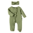 thumbnail image 1 of Honganda Infant Girl Footies Rompers Solid Color Frills Long Sleeve Baby Jumpsuits Clothes Bodysuits with Headband, 1 of 9