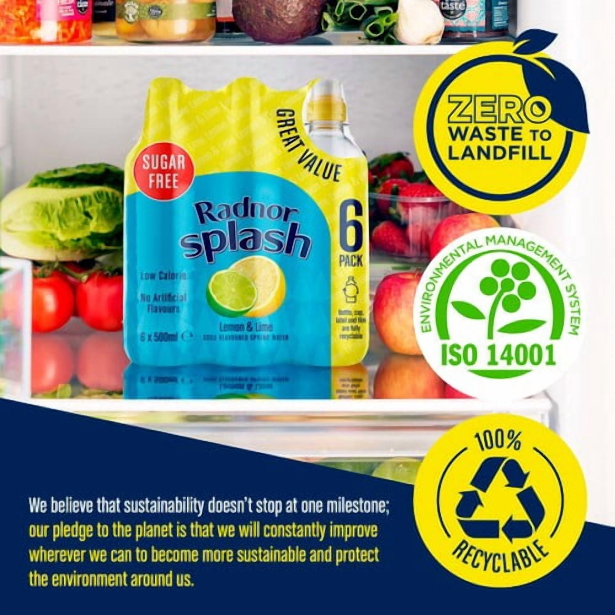Radnor Splash Lemon & Lime Flavoured Water 6 x 500ml, British Import (Pack of 2)