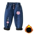 thumbnail image 3 of Girls Winter Jeans Toddler Baby Fleece Lined Pants Thicken Elastic Waist Cute Printed Casual Jean Trousers, Blue, 6 Years, 3 of 7