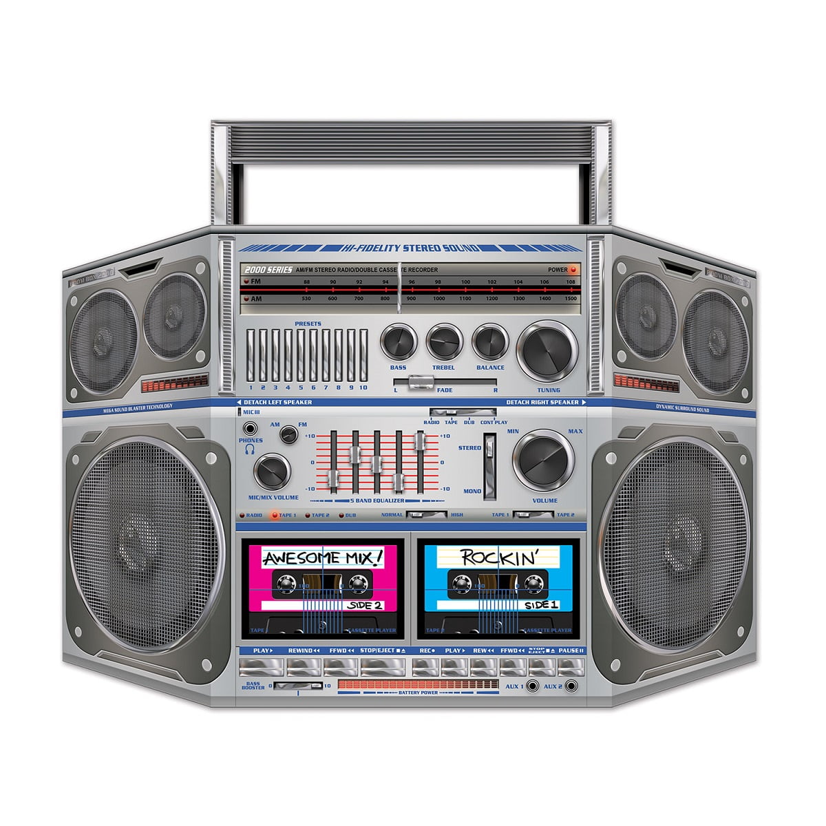 Pack Of 6 Rockin 80 S Cassette Player Boom Box Stand Up Party