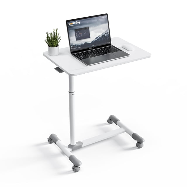 ETHU Table au-Dessus du Lit avec Roues, Table d'Hôpital Pneumatique à Hauteur Réglable, Table de Chevet Roulante avec Plateau au-Dessus du Lit, Bureau pour Ordinateur Portable pour la Maison et l'Hôpital