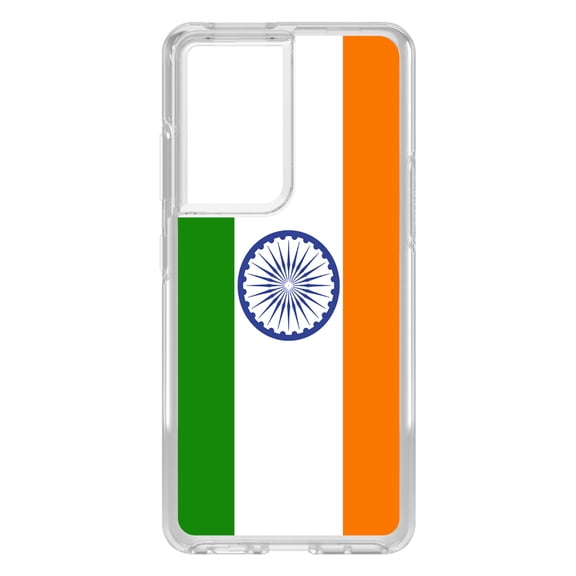 DistinctInk Clear Shockproof Hybrid Case for Galaxy S21 ULTRA 5G (6.8" Screen) - TPU Bumper, Acrylic Back, Tempered Glass Screen Protector - India Flag Indian - Show Your Love of India
