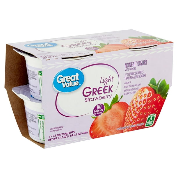 Great Value Light Greek Strawberry Nonfat Yogurt, 5.3 oz, 4 count