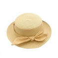 thumbnail image 2 of Girls Straw Hat Beach Hat Sun Protection Hat Wide Brim Simple And Sweet Bow Tie Ribbon Decoration Summer Girls Dome Hat, 2 of 5