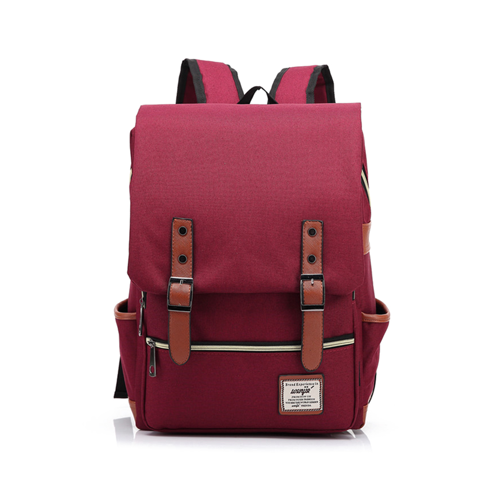 red canvas backpack