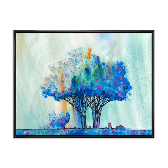 Designart 'Blue Coloured Tree Abstract Impression I' Modern Framed Canvas Wall Art Print