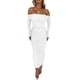 thumbnail image 1 of Vestido PRETTYGARDEN para mujer, maxi con hombros descubiertos, fruncido, blanco, talla S, 1 of 8