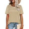 thumbnail image 3 of Ronuti Women's Tops Casual Scoop Neck Short Sleeve Waffle Knit Hollow Out Shirts Loose Tunic Tops Blouses, 3 of 10