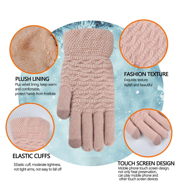 Women Winter Keep Warm Touch Screen Wool Knitting Gloves Elegant Fashion  Female Plus Velvet Inside Thicken Outdoor Gloves