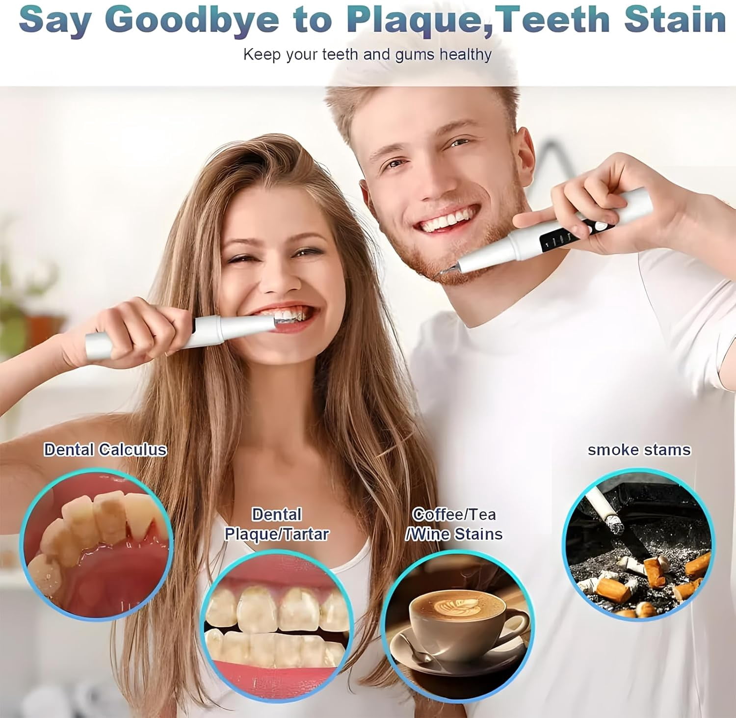 Electric Tooth Cleaner, Effectively Removes Plaque, Tartar and Stains Prevents Cavities, Bad Breath and Gum Disease for Home Use
