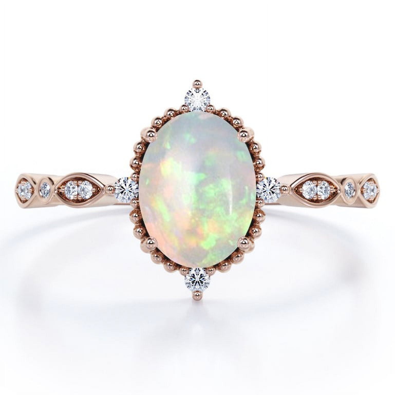 JeenMata Antique Design 1.5 Carat Oval Cut Ethiopian Opal And Moissanite Art Deco Five-Stone Engagement Ring In 18K Rose Gold Plating Over Silver