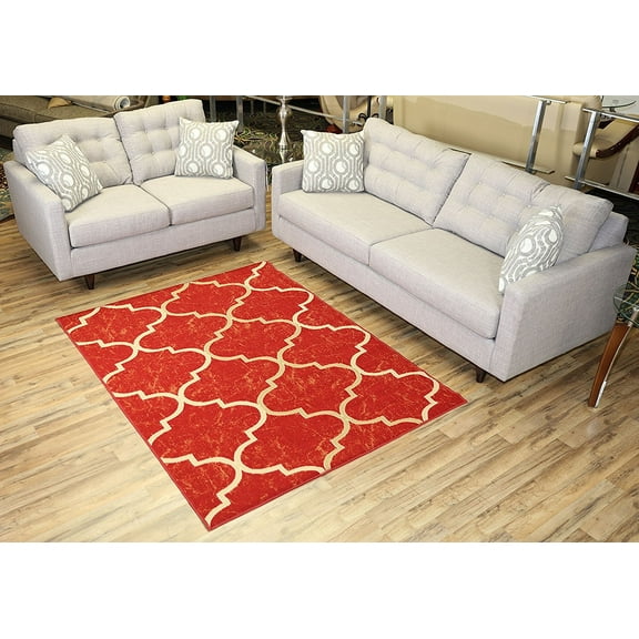Trellis Design Printed Slip Resistant Rubber Back Latex Runner Rug and Area Rugs 3 Color Options Available (Red, 4'11" x 6'7"')