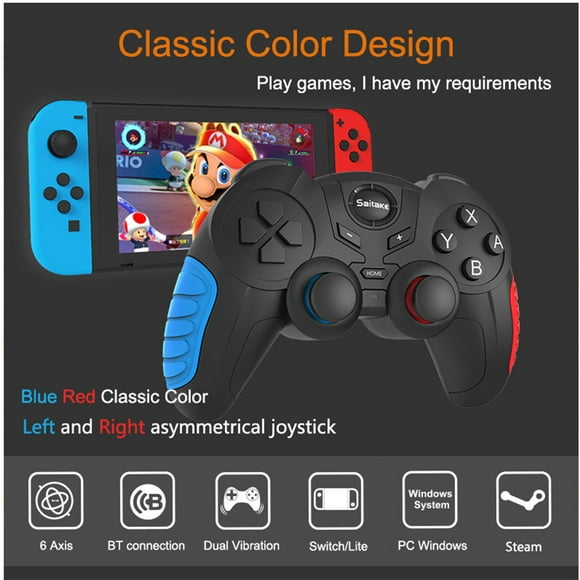 Contrôleur de Commutateur pour Nintendo, Contrôleur Sans Fil pour Nintendo Switch/switch Lite Console, Commutateur Manettes de Jeu à Télécommande Pro Controller avec Double Axe Gyroscopique Bleu Antidérapant