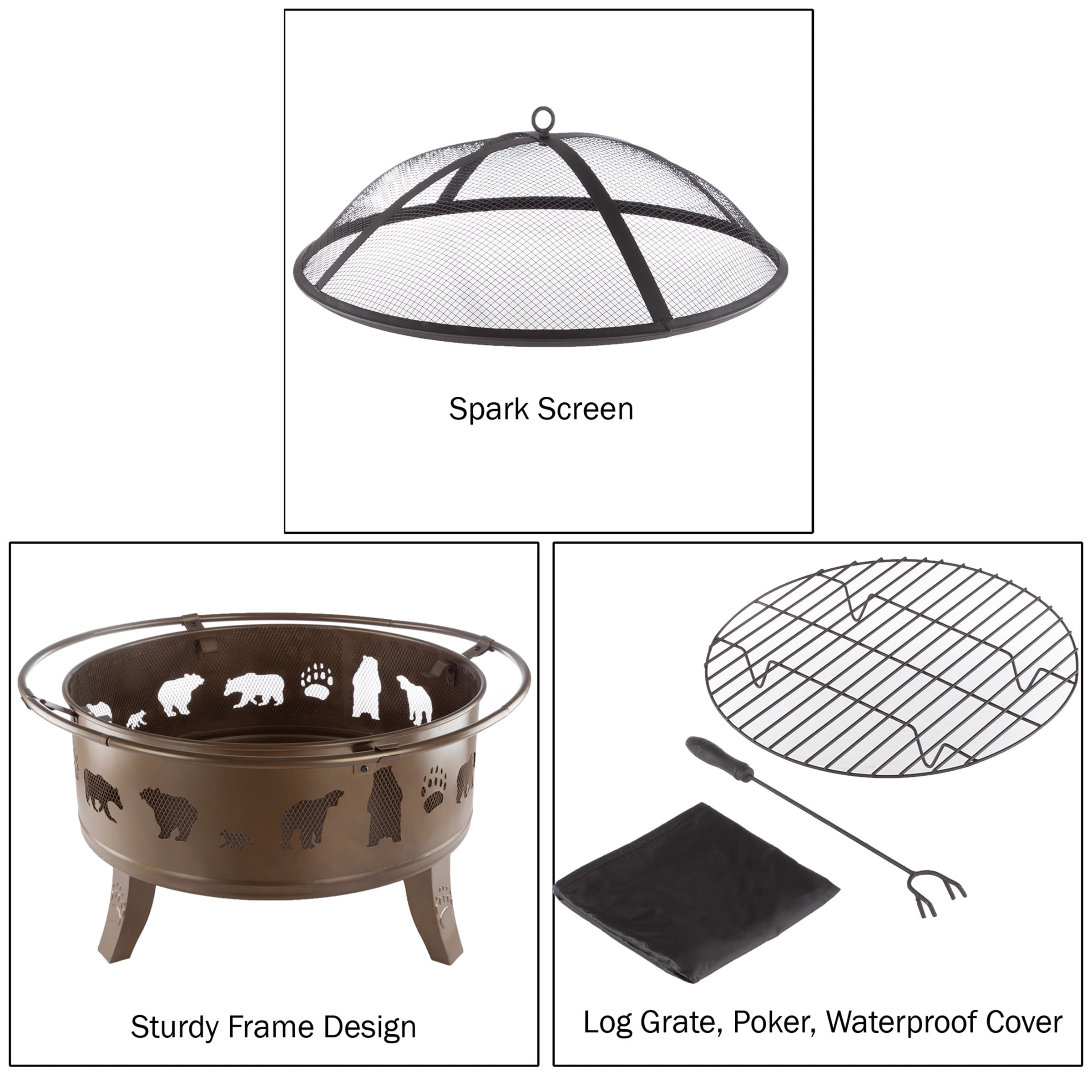 Pure Garden 32-Inch Outdoor Wood Burning Fire Pit with PVC Cover (Gold)