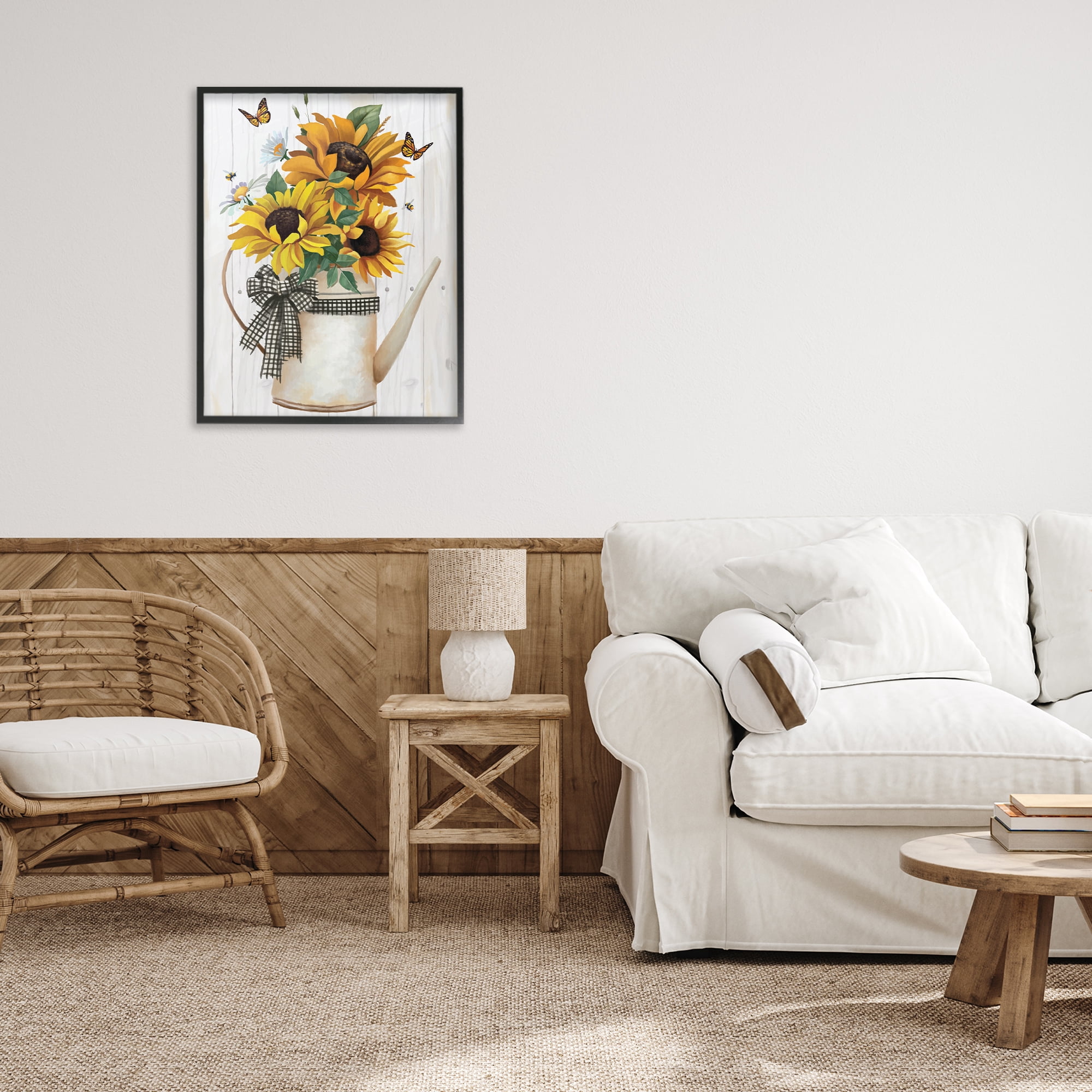 Stupell Industries Sunflower Trio in Watering Can Black Framed Giclee Art, design by Lucca Sheppard