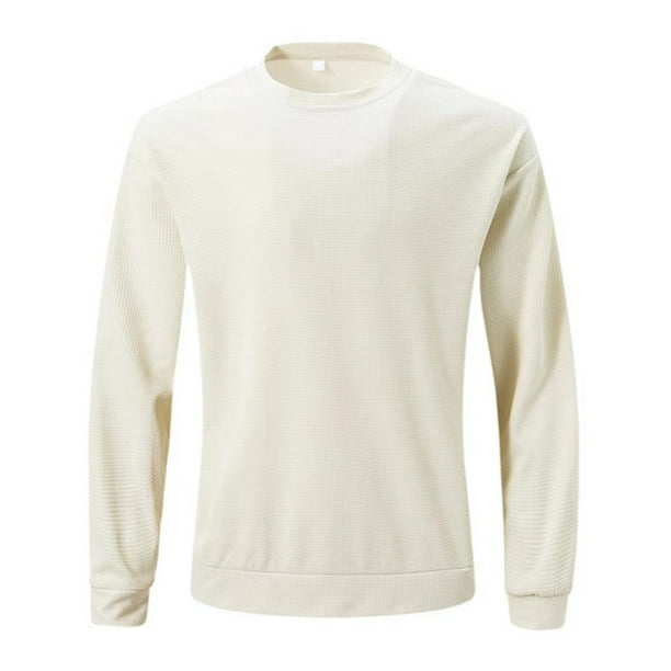 pstuiky Camisas de manga larga abrigadas para hombre, Camisa informal de manga larga con cuello redondo y color liso para hombre salir tops xl