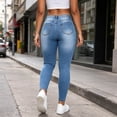 thumbnail image 5 of ClodeEU Women High Waist Ripped Distressed Skinny Ankle Jeans,Stretch Hole Denim Jeggings with Pockets Light Blue,Women's Plus S, 5 of 8