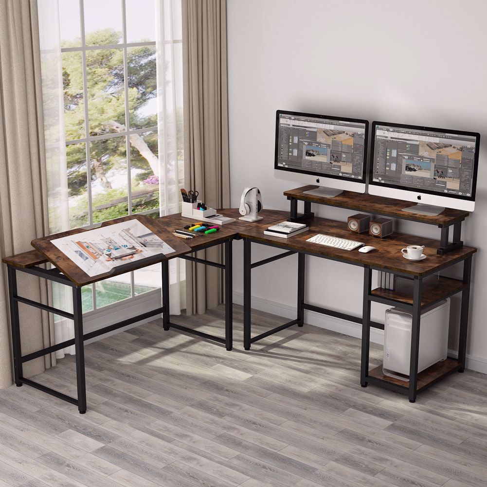 Tribesigns LShaped Computer Desk with Monitor Stand Riser, 70.8 inches