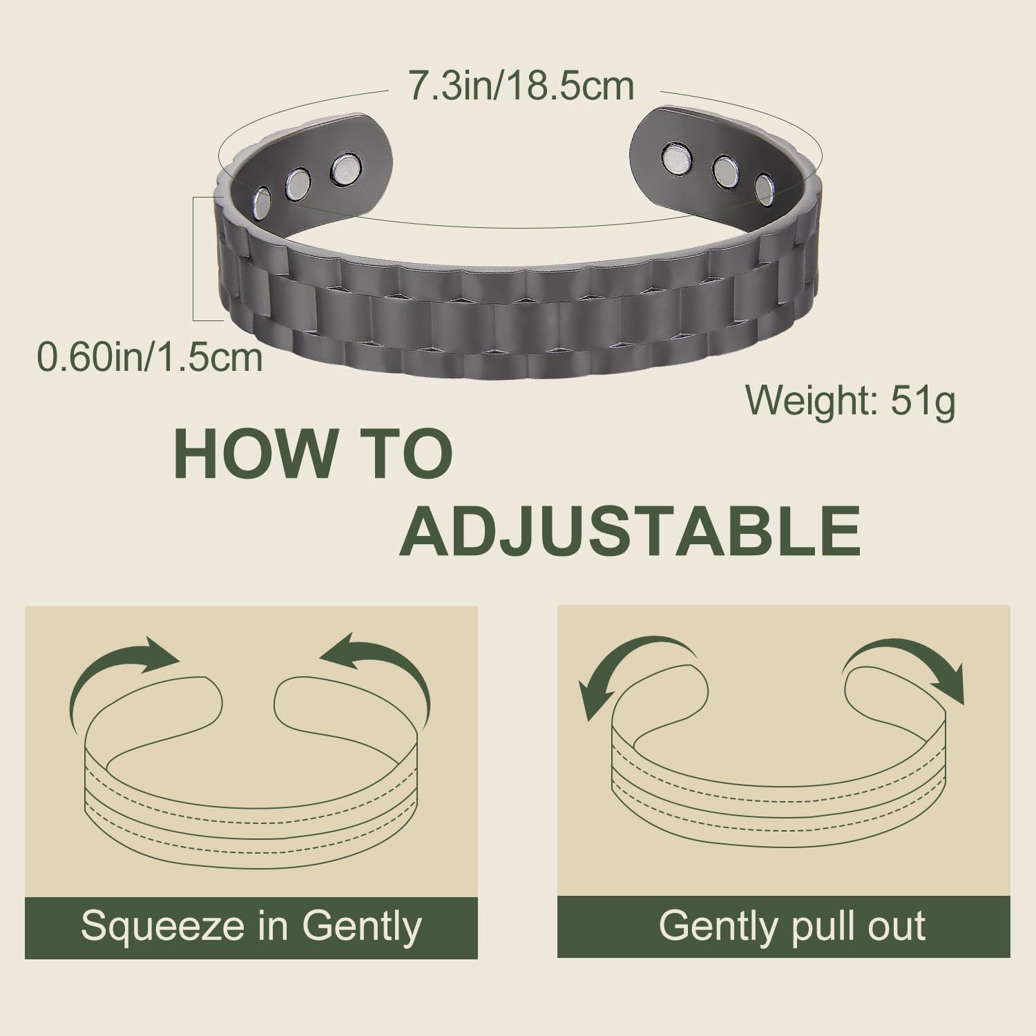 Wollet Copper Magnetic Bracelet for Men, 99.9% Pure Copper Jewelry