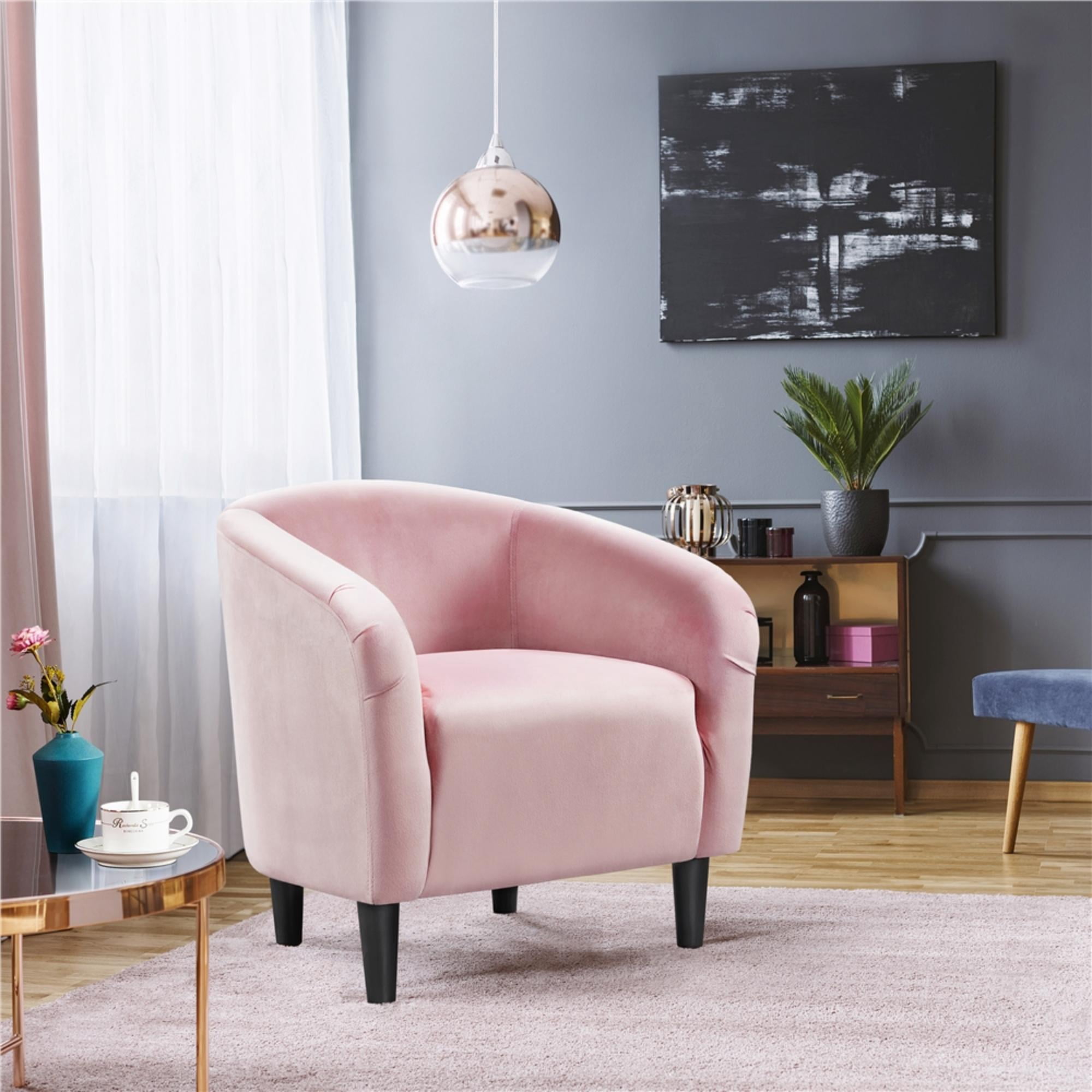 Alden Design Upholstered Barrel Accent Chair for Livingroom, Pink Velvet