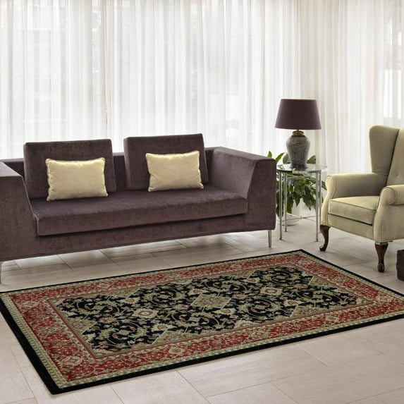 Ladole Rugs Traditional Vintage Beautiful Soft Indoor Runner Area Rug Carpet for Bedroom, Living Room, Dining Room in Black-Red, 5x8(5'3" x 7'6", 160cm x 230cm)