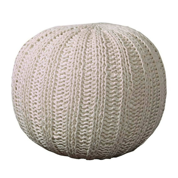 Laddha Home Designs 20" Solid Ivory Hand Knitted Round Pouf Ottoman