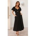 thumbnail image 5 of Women'S Summer Boho Maxi Dress V-Neck Cute Bubble Short Sleeve A-Line Long Dress with Pocket Black XL, 5 of 10