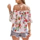 thumbnail image 3 of Blusa con hombros descubiertos para mujer, manga corta, estampado floral, ribete con volantes, correa para el hombro, Top de verano blanco XXL, 3 of 8