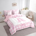 thumbnail image 3 of jejeloiu Pink Bowknot 7-Piece Twin Bedding Sets,Letter A Monogrammed Bedding Comforter Set For Girls Kids Reversible, 3 of 8