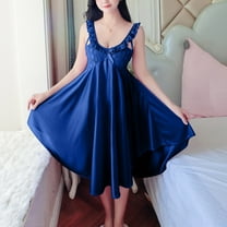 Sakmal Knee Length Nightgowns Women Ruffle Lightweight Blue Sleep Dress Sleeveless Solid Nightgowns for Women
