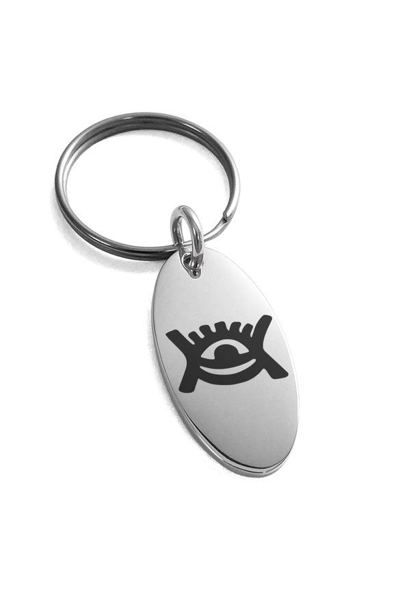 Stainless Steel Aztec Universe Rune Engraved Small Oval Charm Keychain Keyring