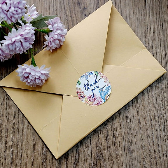BalsaCircle 500 Thank You Stickers Assorted 1.5" Round Self Adhesive Tropical Floral Roll