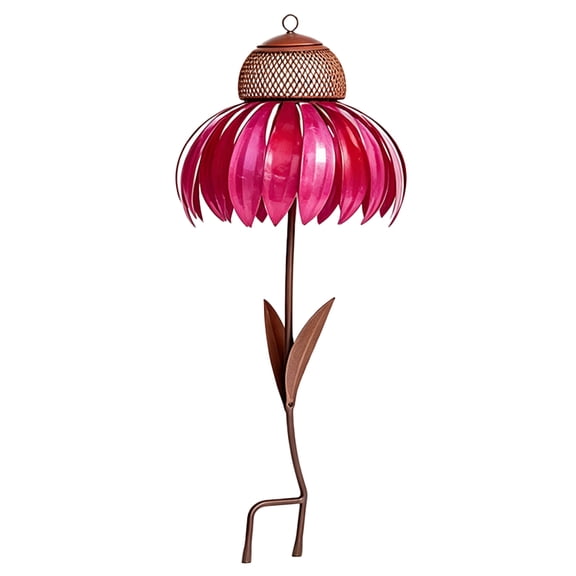 Yucurem Metal Red Coneflower Bird Feeder with Decorative Stake Sparrow Feeding Station Weather-resistant for Outdoor Garden Backyard Patio Yard Porch