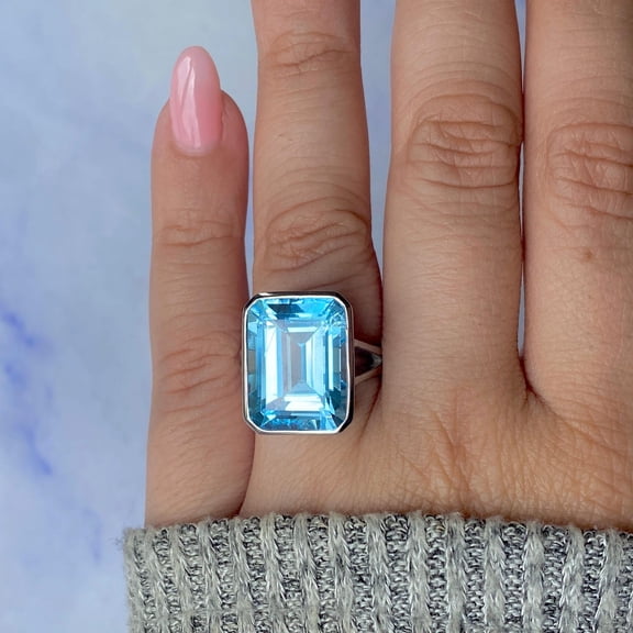 12x16mm Blue Topaz Ring / 925 Silver Birthday Ring / Handmade Ring / Birthday Ring for Love / Gifts for her / Stackable Promise Ring