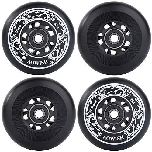 AOWISH 4-Pack Inline Skate Wheels Outdoor Asphalt Formula 85A Hockey Roller Blades Replacement Wheel with Bearings ABEC-9 and Aluminum Spacers 