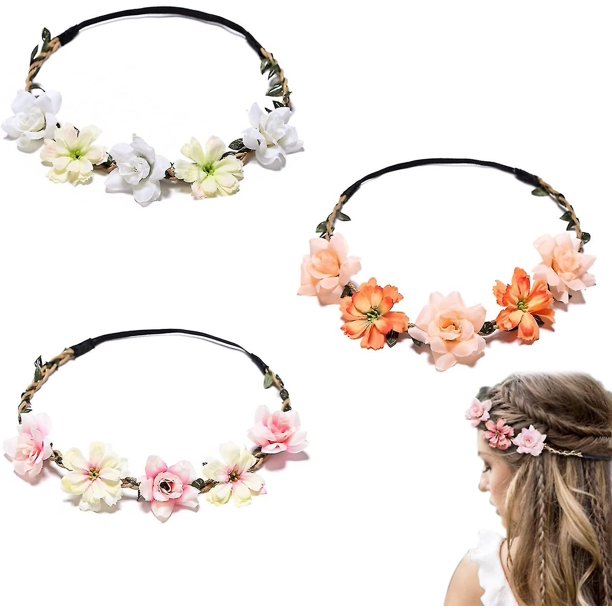 3 piezas Diadema con corona de flores, Bandas para el cabello con margaritas, Bandas para el cabello con margaritas, Diademas con guirnalda floral con corona de flores, Para boda (