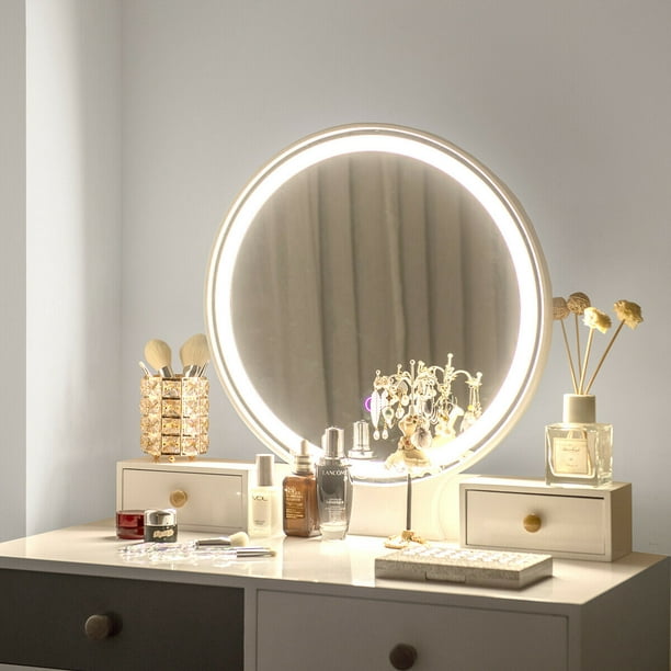 Coiffeuse Table de Maquillage avec 10 Ampoules LED avec 5 Tiroirs et Boîtes  de Rangement Amovibles Blanc - Costway