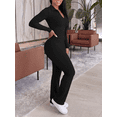thumbnail image 2 of Two Piece Sets for Women Outfits Ribbed V Neck Top Flare Pants Set Track Suits Long Sleeve Top Jogger Legging Pants Lounge Workout Sets for women Black L, 2 of 5