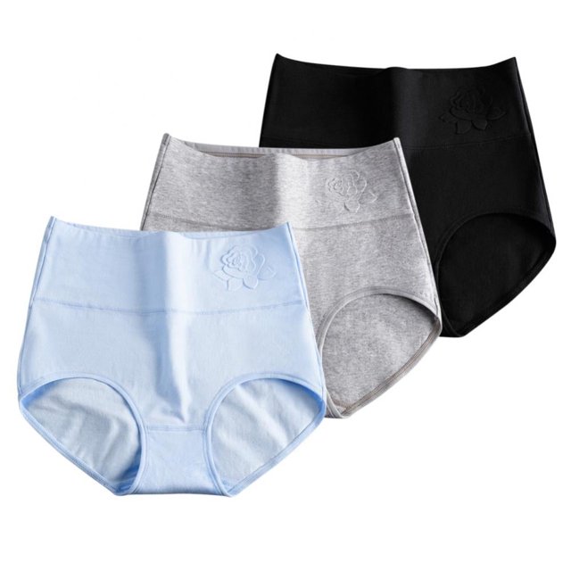 Paquete de 3 bragas de algodón para mujer, de cintura alta, para posparto, de cobertura total, suaves y cómodas.