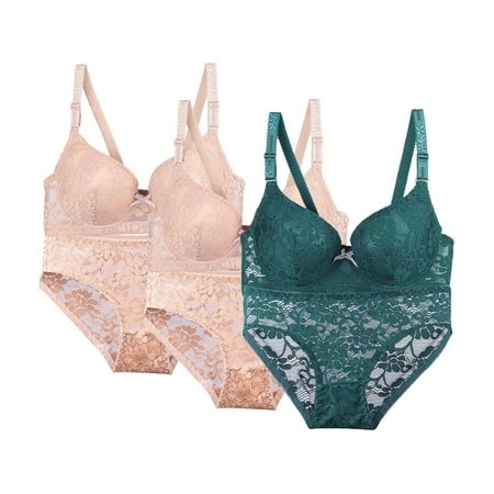 Audhol Bra and Panty Sets for Women High Support Bras for Women Adjustable Strap Full Coverage Up Bras Comfortable No Underwire Wireless Bras Lace Bra and Panty Set Green 40