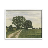 Stupell Industries Trees on Country Road Landscape Painting White Framed Art Print Wall Art, 30 x 24